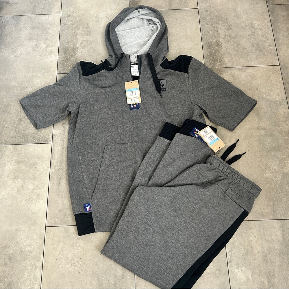 NEW NIKE MLB LA Dodgers dry flux performance hoodie jogger set gray black M